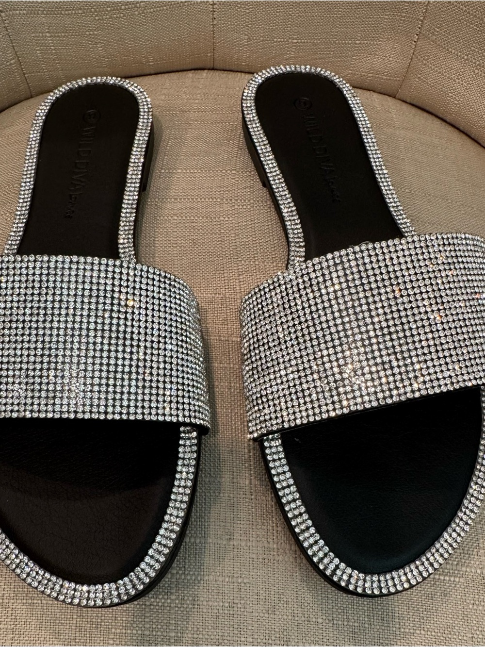 Wild Diva Silver Crystal Slide Sandals